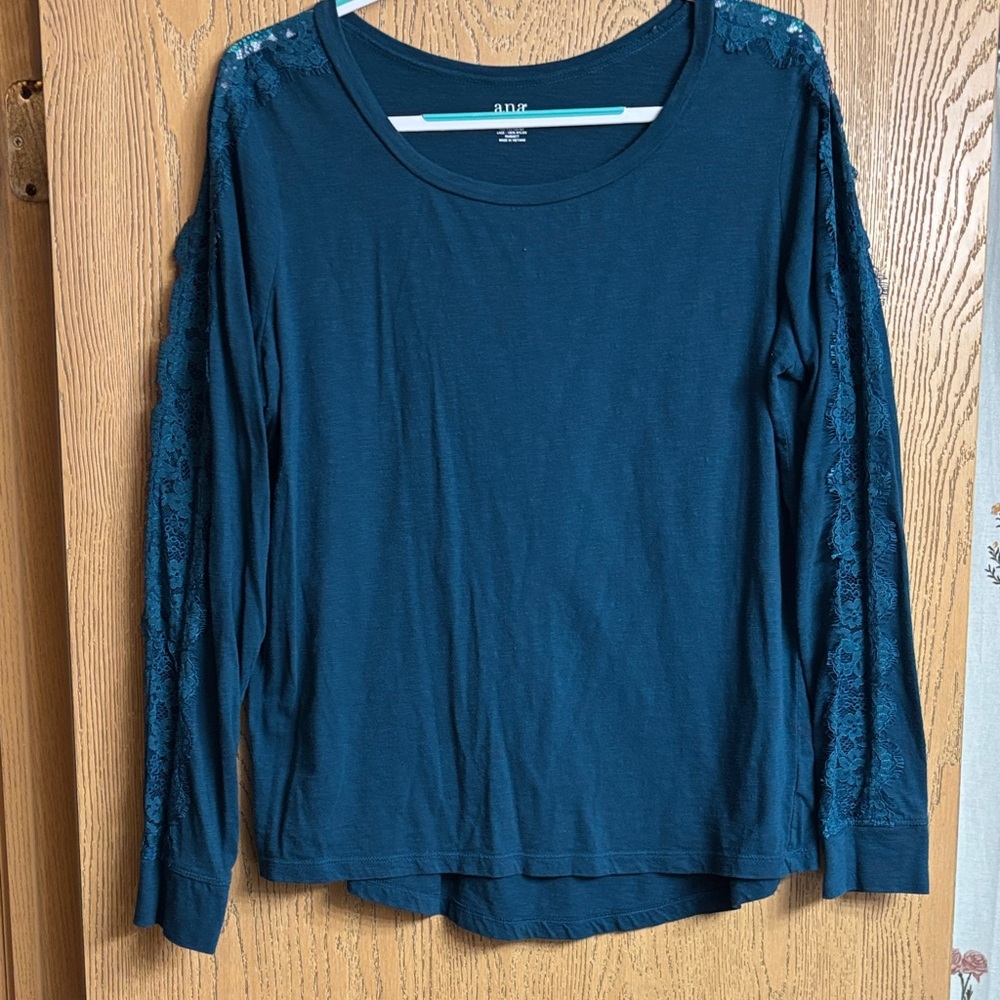 a.n.a Deep Blue Lace Sleeve Blouse